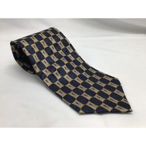 Mondo Seta Italian Silk Necktie Blue Gold Checkered Formal Office Business Work